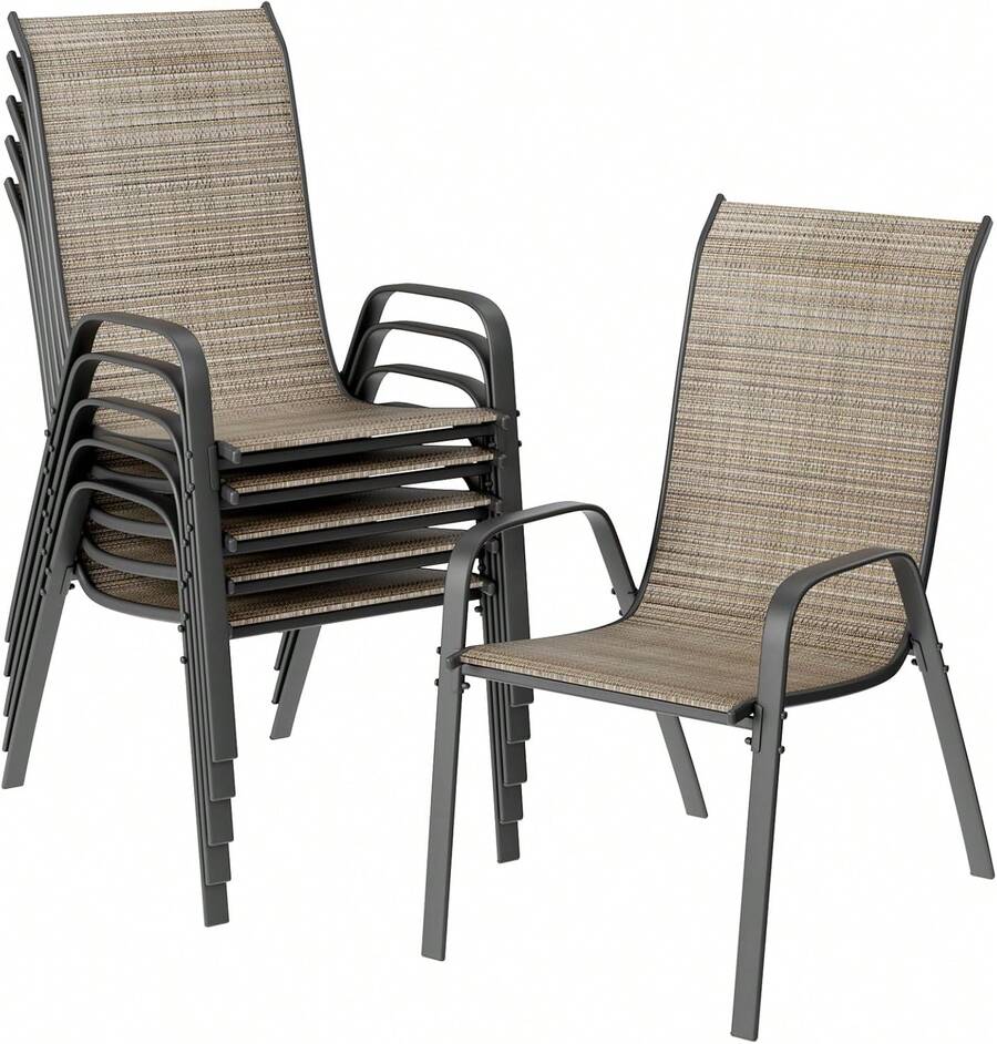Set Of 6 Garden Chairs, Stackable Camping Chairs, Stackable High-Back Patio Chairs, Textilene Steel Frame For Gardens, Courtyards, Balconies, Restaurants, 150 Kg Load Capacity, 54 X 69 X 93 Cm