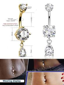 一款性感优雅的肚脐钉，钛钢材质，甜美酷炫，心形设计，闪耀钻石，14GA 316L不锈钢材质，镶嵌锆石和水晶，双心形肚脐环。 - 彩色 - 查看 9