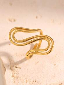 Bague ouverte minimaliste à double rangée de lignes géométriques (1 pièce), à la mode et polyvalente, idéale pour le quotidien, les soirées et les rendez-vous. - Anneau ouvert - Voir 3