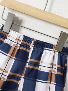 3pcs Boys' Summer Set: Yellow Collar Shirt + Yellow & Blue Plaid Shorts + Matching Sun Hat, Casual Stylish Kids Outfit - Brown - View 9