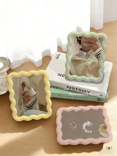 1pc Wave-Shaped Makeup Mirror, Desktop Or Wall-Mountable, High-Definition, For Room Decoration, Suitable For Back-To-School Dormitory Supplies.