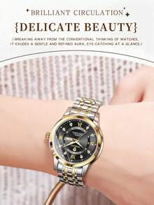 BINBOND B7169 顶级奢华时尚商务女士石英表，30米防水，日期和星期显示，运动女士腕表 - 黑色 - 查看 5