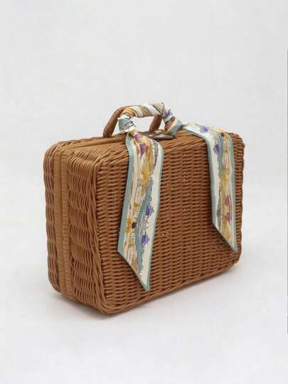 1pc Woven Handbag Cosmetic Storage Box Pique Nique Souvenir Gift Box - Boite Woven Storage Basket - Suitable For Wedding Party Storage - Indoor Storage - Cosmetic Storage - Bedroom - Wedding Party Decorative Storage - It Is A Very Useful Storage Boite.