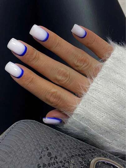 24pcs Short Square False Nails, Minimalist Muted Tone French Manicure Style, Chic And Elegant Nail Stickers, Full Coverage Removable Nail Set, Suitable For Women's Parties, Galas And Daily Wear