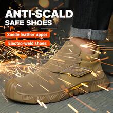 Khaki Men Steel Toe Welder Boots Slip Resistant Work Safety Shoes Men Four Seasons  Anti Slip Steel Toe Anti Puncture Brown Work Shoes Construction Industrial Work Safety Sneakers Men Indestructible Puncture Proof Work Boots For Men For Industrial And Construction Work, Welding Shoes, Toe Protection Slip-On Labor Protection Shoes - 卡其色 - 查看 3
