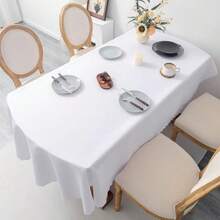 1 chiếc khăn trải bàn hình chữ nhật màu trắng, làm từ vải polyester, có thể giặt, chống nhăn và bền, có thể tái sử dụng cho nhà bếp, phòng ăn, tiệc tùng, đám cưới, cắm trại và các dịp trang trí khác. - trắng - Xem 30