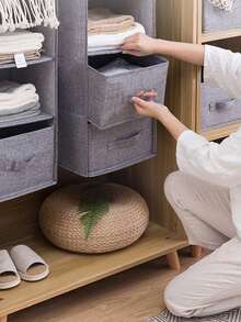 Hanging Wardrobe Storage Organizer - Foldable Hanging Storage Rack, Suitable For Cabinets, Wardrobes And Closets, Space-Saving Bedroom Storage Solution, With Drawer-Style Storage Shelves, Multi-Layer Non-Woven Hanging Storage Bags, Can Be Used To Store Shoes, Clothes And Kitchen Supplies, Gray Linen Pattern Home Decor, Room Decor And Autumn Decor, Versatile Hanging Storage Rack - Grey - View 4