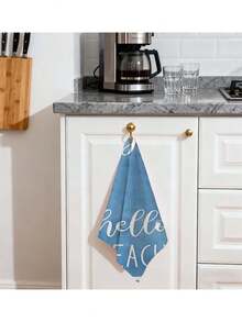 6pcs Modern Cartoon Ocean Theme Kitchen Towels, Soft Polyester Dish Cloths, Starfish & Shell Design, Machine Washable, Rectangular Hand Towels, Suitable For Beach Party Supplies - Navy Blue - View 2