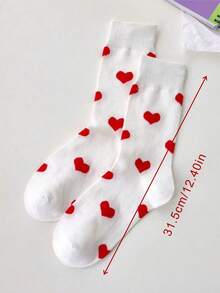 1 Pair Heart-Shaped Crew Socks, White Heart Pattern Knee-High Socks, Casual Versatile Sports Style Tall Socks - Heart-shaped Crew Neck Socks - View 8