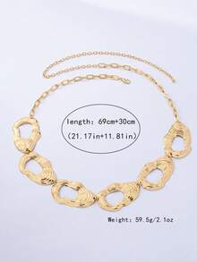 1pc Fashionable Metal Striped Disc Waist Chain, Women's Daily Bikini Accessory - Yellow Gold - View 5