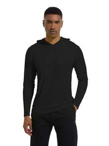 Áo thun dài tay có mũ trùm đầu dành cho nam, chống tia UV UPF 50+, chất liệu nhẹ, thích hợp cho leo núi, câu cá, thể thao ngoài trời, chạy bộ, màu đen, mùa xuân. - màu đen - Xem 4