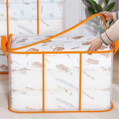 1pc Large Capacity Waterproof Storage Bag, Foldable Wardrobe Clothing Storage Bag, Multifunctional Transparent PVC Travel Bag, Dormitory Wardrobe Storage Bag With Zipper, Can Be Used To Store Clothes, Blankets And Luggage, Clothing Storage Box, Wardrobe Storage, Storage Container, Organizing Organizer, Storage Box, Bedroom Home Storage Box, Can Be Used To Store Blankets, Bedding, Blankets, Pillows, Toys, Etc.