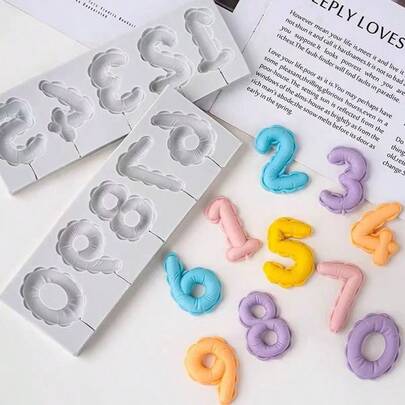 2个硅胶数字0-9 3D立体浮雕翻糖糖果巧克力模具，生日蛋糕装饰DIY烘焙工艺品，用于蛋糕装饰