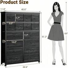Beaully 16 Drawer Dresser For Bedroom, 51.2inch Fabric Chest Of Drawers Organizer Unit For Closets, Living Room, Hallway - 黑色 - 查看 2