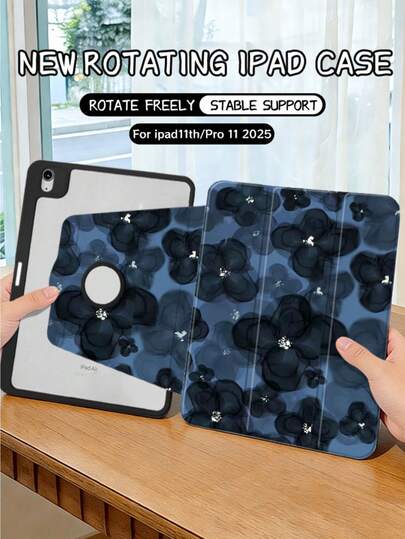 1 件装，蓝色花卉兔子图案旋转亚克力平板电脑保护套，适用于 10/11 代/Pro 13 英寸（2025 款），可折叠支架，防震防尘，支持自动唤醒/睡眠功能，是办公/学习/娱乐的必备保护套，非磁吸式保护套。