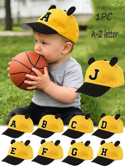 1pc Infant Baby Hat Toddlers Color-Block Baseball Cap Adjustable A-Z Letters Sun Protection Casual Sports Hat, Suitable For Princess Girls Travel,Outdoor Activities And Everyday Use Birthday Hat Gifts