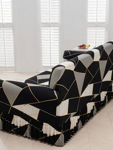 1pc Sofa Skirt Cover, Geometric Print Pattern, Dust-Proof And Dirt-Resistant, Elastic Full Coverage Sofa Protector, Living Room Home Decor, Fits 1/2/3/4 Seater Sofa, All Season Use, Machine Washable - Black and White - View 9