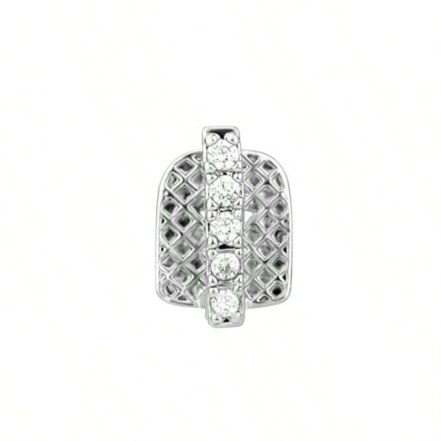 Toot Cap Gap Grillz Men - 14K Gold/Silver Plated Iced Out Single Teet Grills Op Rapper Costume - Silvery1 - Xem 1