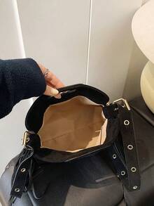 小众设计流苏手提包，女士新款个性化多功能托特包，休闲通勤单肩斜挎包 - 黑色 - 查看 8