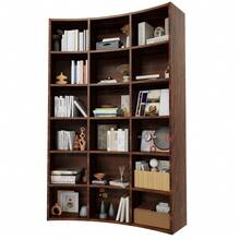 71" Curved Corner Bookshelf With Backboard, 6-Tier Mid-Century Corner Bookcase With 18 Grids, Floor Standing Wood Storage Organizer Brown - 71"棕色 - 查看 5