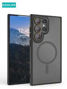 Koolife 柔軟觸感磁吸手機殼，全覆蓋鏡頭保護，PC+TPU 材質，按鈕，防摔防滑手機殼，適用於 Galaxy S22/S22 Plus/S22 Ultra - 黑色 - 查看 3