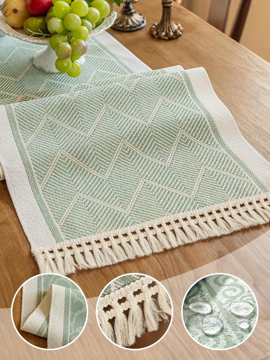 1pc Water-Repellent Fabric Table Runner With Tassel, 1pc. Suitable For Home Tabletop Decoration, Wedding Arrangement, Restaurant Living Room And Other Scenes, Table Runner, Table Runners, Table Cloth Rectangle, Home Decor Kitchen Home Decor Kitchen Decor Room Decor Kitchen Accessories Dining Table Decor Table Decor Table Decoration Coffee Table Wedding Decor