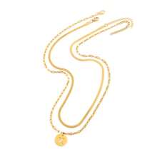 2pcs/Set Minimalist Stainless Steel Letter Necklace Fish Bone Chain Multi-Layer Necklace For Women - Golden Yellow Round - View 5