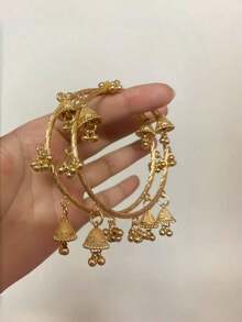 2pcs Women's CCB Beads & Alloy Bells Bracelet, Suitable Daily Wear - Gold - View 3