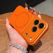 1 chiếc ốp lưng điện thoại cao cấp mạ điện, kính AG bảo vệ camera, chất liệu da từ tính, chống sốc, màu cam, chất liệu da, tương thích với iPhone 17 Pro Max, ốp lưng điện thoại tối giản, thời trang chống rơi vỡ, tương thích với iPhone 16 Pro, 15 Pro Max, 14, 13, tích hợp bảo vệ ống kính, quà tặng mới. - trái cam - Xem 2