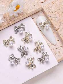 10颗金银3D蝴蝶结美甲水钻，奢华铜锆石美甲饰品，简约百搭可爱美甲装饰，美甲宝石 - 彩色 - 查看 1