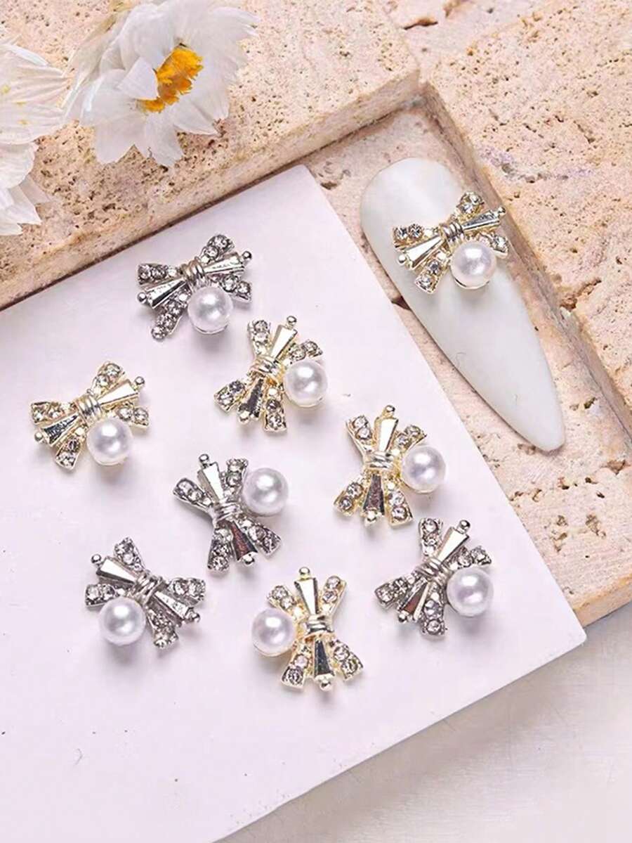 10颗金银3D蝴蝶结美甲水钻，奢华铜锆石美甲饰品，简约百搭可爱美甲装饰，美甲宝石 - 彩色 - 查看 1