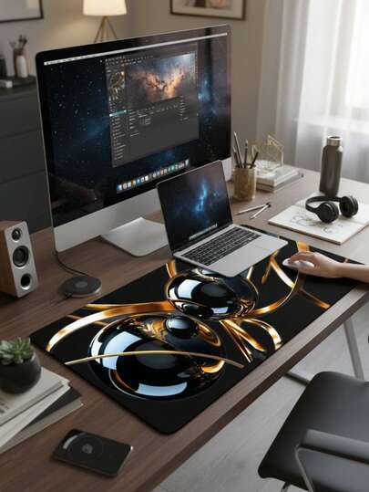 Large Size Waterproof Non-Slip Smooth Cloth Surface Black Gold 3D Fluid Art Pattern Mouse Pad, Also Suitable As Keyboard Pad, Desk Mat Or Book Stand, Suitable For Gamers, Office And Dorm Use, Compatible With Mouse And Trackball, Gift For Gamers, Electronics > Computer & Office > Mouse Pads & Wrist Rests > Mouse Pads