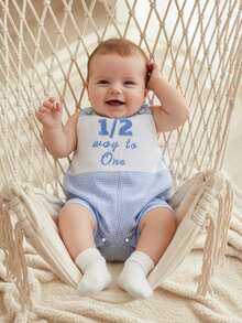 Infant Baby Boy Half Birthday Outfit 1/2 Way To One Sleeveless Romper Jumpsuit Half Year Birthday Clothes Half Birthday Baby Boy Clothes 3-12 Months - Màu xanh lam - Xem 5