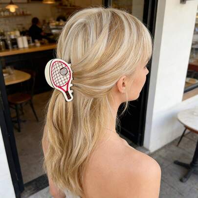 1个全新创意设计的网球拍发夹，精致的后脑勺发髻夹，大号，适合马尾辫、发髻，节日送礼佳品，节日发饰，马尾辫发圈，趣味设计