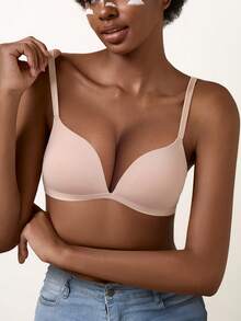 女士无钢圈加厚聚拢文胸 - 全天舒适支撑，无缝贴合 - 粉色 - 查看 10