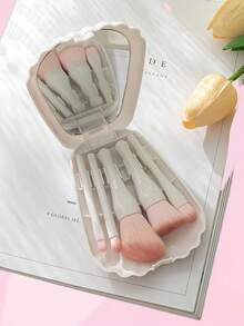 5件套白色贝壳纹化妆刷套装带镜子，便携迷你化妆刷套装带镜子，化妆刷套装带镜子，化妆刷套装盒，多功能化妆刷，带镜子盒的化妆刷套装，包含粉底刷、腮红刷、化妆刷套装、化妆刷套装、化妆刷套装、化妆刷套装、全套化妆刷套装、化妆刷套装、全套化妆工具套装、化妆刷套装、化妆刷套装、化妆刷套装、化妆礼盒套装 - 彩色 - 查看 3