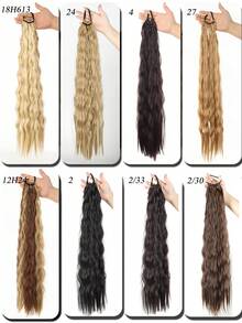 24英寸卷曲合成发马尾接发，耐热纤维马尾，自然波浪形弹力带，适合女性日常佩戴及各种场合。发圈、橡皮筋、发绳 - 金色 - 查看 6