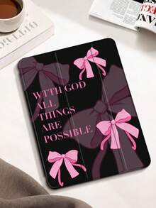 1个甜美酷炫的黑色底粉色蝴蝶结英文图案手绘平板电脑保护套，兼容Mini4/Mini5/Mini6/Mini7/Air/Air2/9.7/10.2/10.5/Air4/Air5/10.9/Pro 11英寸/第十代/Air 11英寸(M2)-2024/Pro 11英寸(M4)-2024/Air 11英寸(M3) 2025/(A16) 11英寸第十一代2025，Galaxy Tab A8 10.5英寸2022。包含笔槽、三折支架、TPU软边保护、磁吸式睡眠/唤醒功能，可爱/个性化/治愈/甜美折叠平板电脑保护套。 - 彩色 - 查看 2