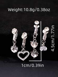 4pcs/Set Elegant & Fashionable Beach Vacation Style Unique Personalized Heart Crystal Rhinestone Navel Clip, Suitable For Daily Wear, Festivals And Parties - Multicolor - View 7