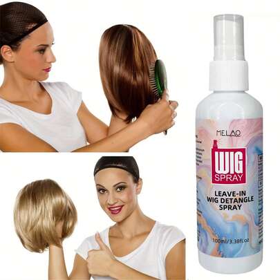  Wig Spray & Leave-In Detangler, MELAO Wig Leave-In Detangle Spray For Synthetic & Human Hair Wigs, Anti Frizz, Tames Knots & Adds Shine, For Effortless Wig Styling & Care, Salon Quality Formula, 100ml/3.38fl.Oz