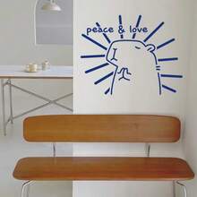 Cute Capybara "Peace And Love" Cartoon Wall Sticker For Bedroom, Living Room, Balcony, Sliding Door, Kitchen, Glass Door, Anti-Collision Decor - 1PC - View 3