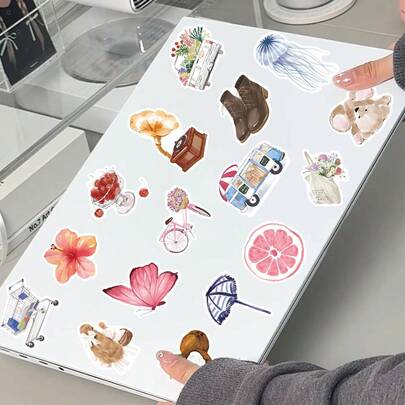 50张彩色水彩卡通贴纸套装，适用于日记本、笔记本、手机、杯子、DIY剪贴簿等。