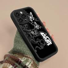 Funda para teléfono con diseño de mariposas, cadena, calavera y estrella en blanco y negro. Compatible con Samsung, Apple, VIVO, OPPO, , Transsion, ,  y Honor. Fabricada en silicona TPU, ofrece protección contra golpes y caídas. - Negro - Ver 6