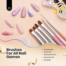Beetles Gel Polish Nail Art Brushes Wood Alloy Handle, Dotting Pen Clean Up Liner French Nail Brush Set - 6pcs Gray Nail Brush - 查看 6
