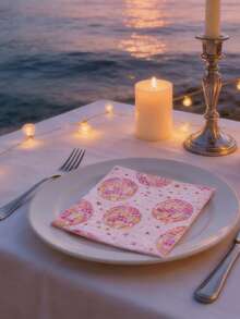 20张粉色迪斯科派对餐巾纸，印有迪斯科球和星星图案，双层耐用纸质，适用于80年代主题生日派对、婚礼、新年夜、情人节和其他节日庆祝活动。 - A - 查看 4