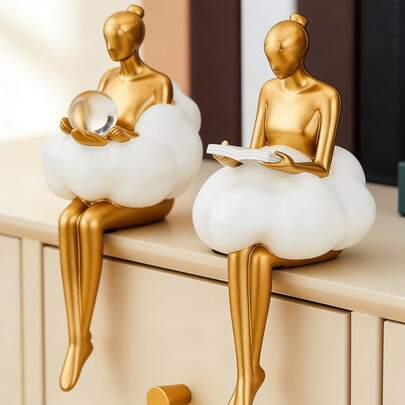 1 Tượng điêu khắc bằng nhựa màu vàng và trắng hiện đại - Quả cầu pha lê hình đám mây thanh lịch | Trang trí bàn làm việc, kệ sách, phòng khách, phòng ngủ | Trang trí nhà hiện đại, phong cách trang trí phòng thẩm mỹ, quà tặng cho người yêu nghệ thuật, vật trang trí bàn làm việc tối giản để tăng thêm vẻ đẹp nội thất.