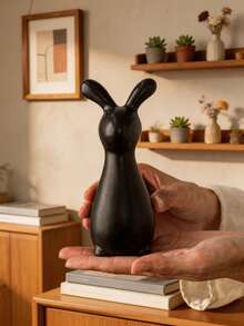 1 pieza Decoración de Pascua con forma de conejo, diseño creativo, artesanía de cerámica exquisita, estilo minimalista, adecuado para escritorio, oficina, estantería, mesa de noche, sala de estar, decoración festiva, una opción de regalo ideal - Multicolor - Ver 4