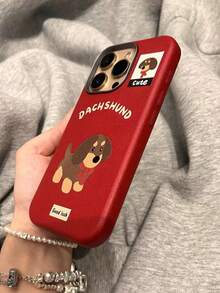 1个可爱卡通狗皮套，适用于苹果 17/16/15/14/13/12/11/17 Pro/16 Pro Max/16 Pro/16 Pro/16 Pro/16 Pro/16 Pro/15 Pro Max/15 Pro，防震磨砂边框保护套 - 紅色 - 查看 3