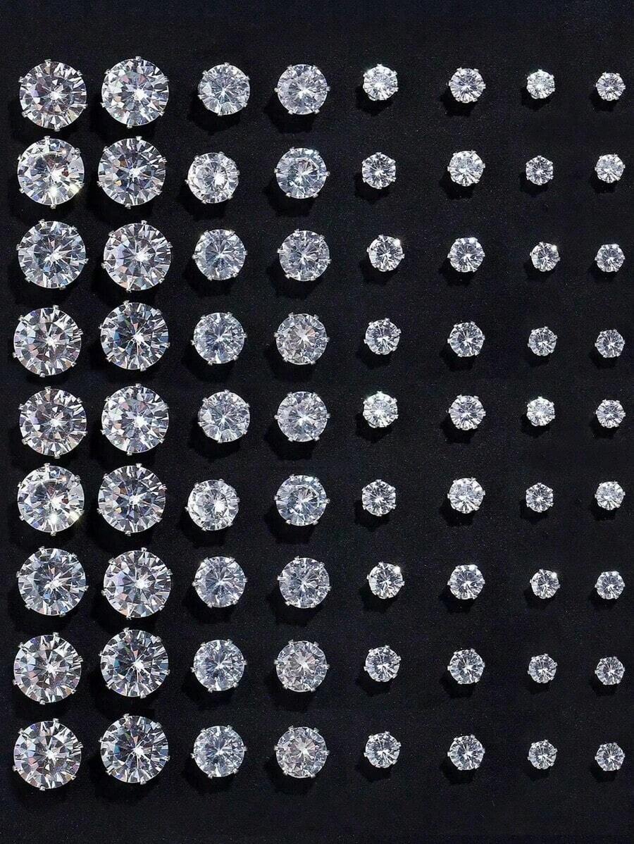 72/48/24pcs Set Stylish Minimalist Sparkling Rhinestone Stud Earrings, Unisex Couples Earring Jewelry Set, Party/Date/Gift, Suitable For All Year Round - Nhiều màu - Xem 1