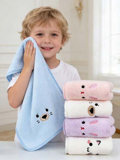 5/3pcs Kids Towel Set, Size 25*50cm, Suitable For Children Or Babies, Super Soft Breathable Quick-Drying, Including Kids Face Towel, Handkerchief, Baby Washcloth, Hair Drying Towel, Baby Supplies, Random 5 Colors